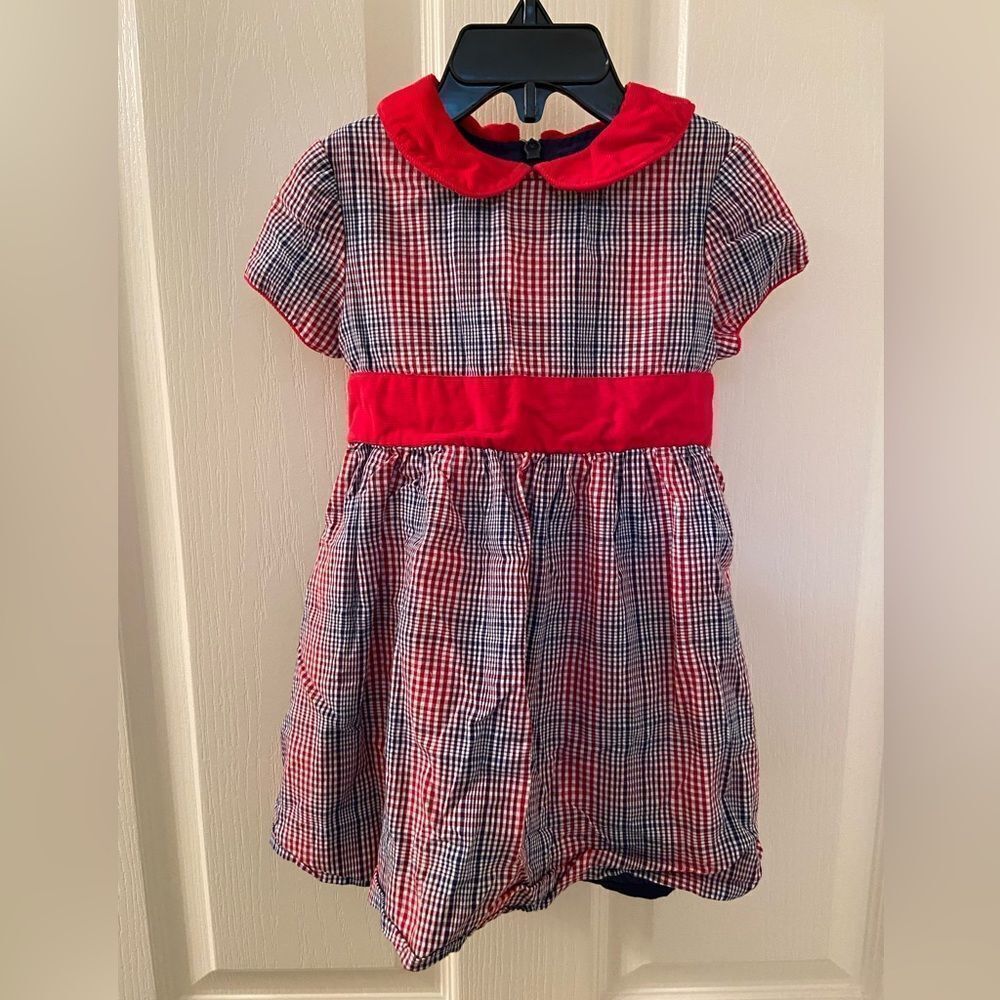 Busy Bees Plaid Collared Dress Red and Blue Baby Girls Size 12 Months